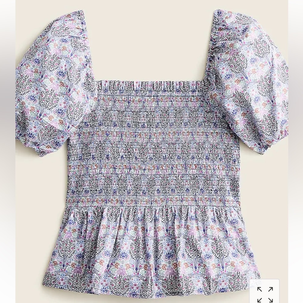 JCrew Smocked Squareneck organize cotton top in Liberty Club Nouveau floral